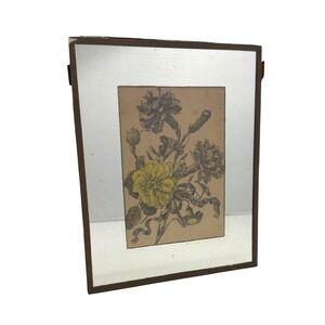 Vintage Botanical Floral Mirror Wall Art Yellow Carnations Rustic READ